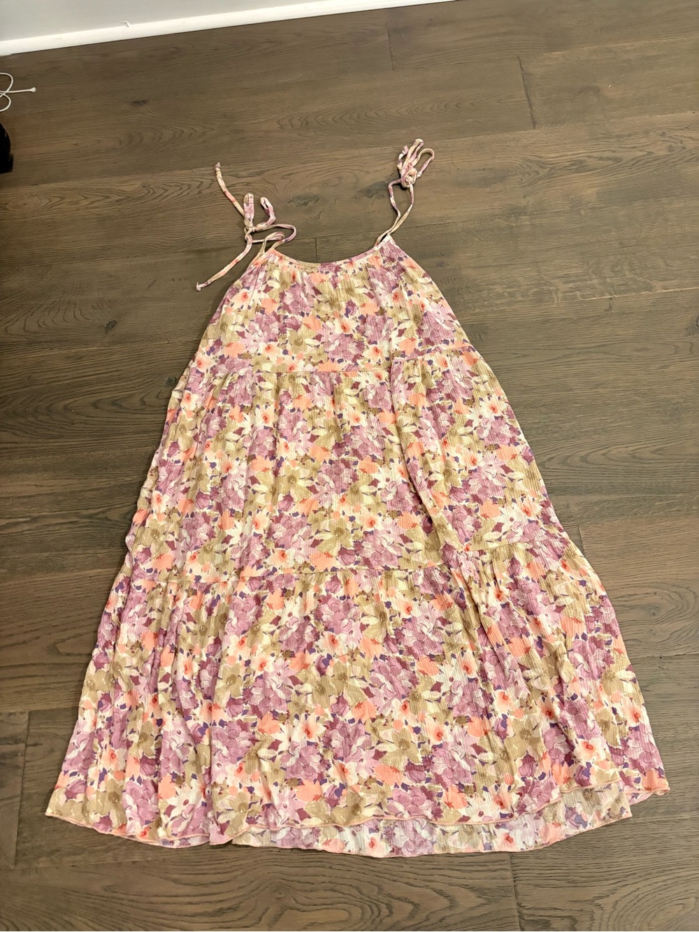 Lovely Melody Pink & Cream Floral Tie-Shoulder Midi Dress